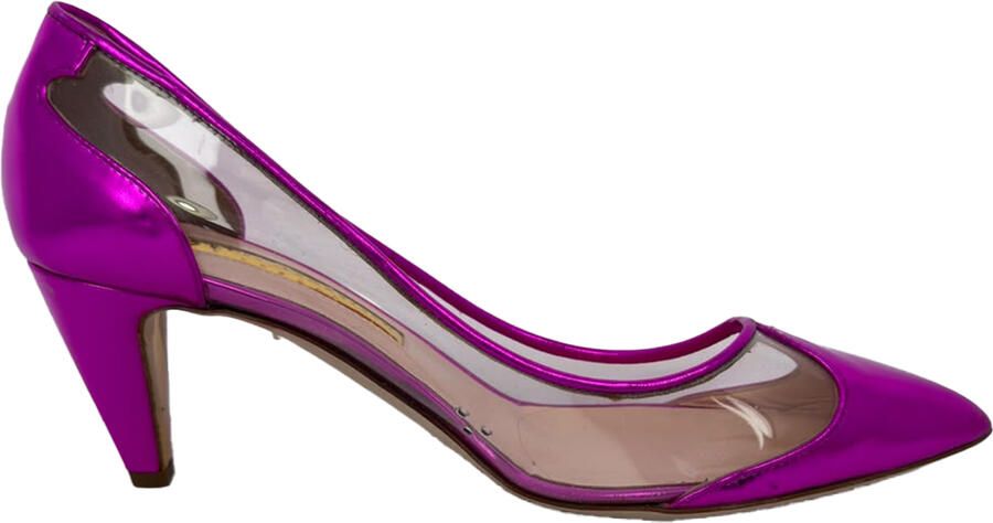Rupert Sanderson pumps met spitse neus en meshdetails (60 mm) in roze lakleer.