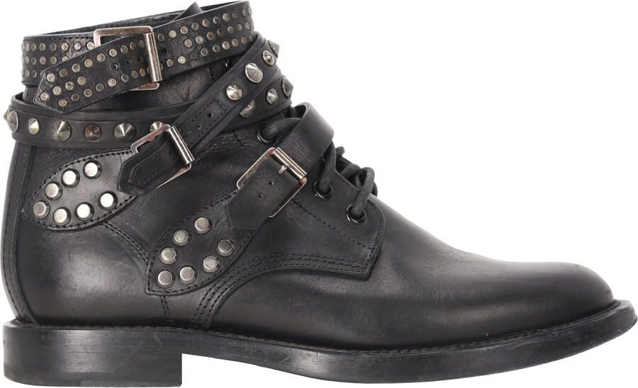 Saint Laurent Pre-owned Saint Laurent enkellaarsjes met studs in zwart leer model Ranger.