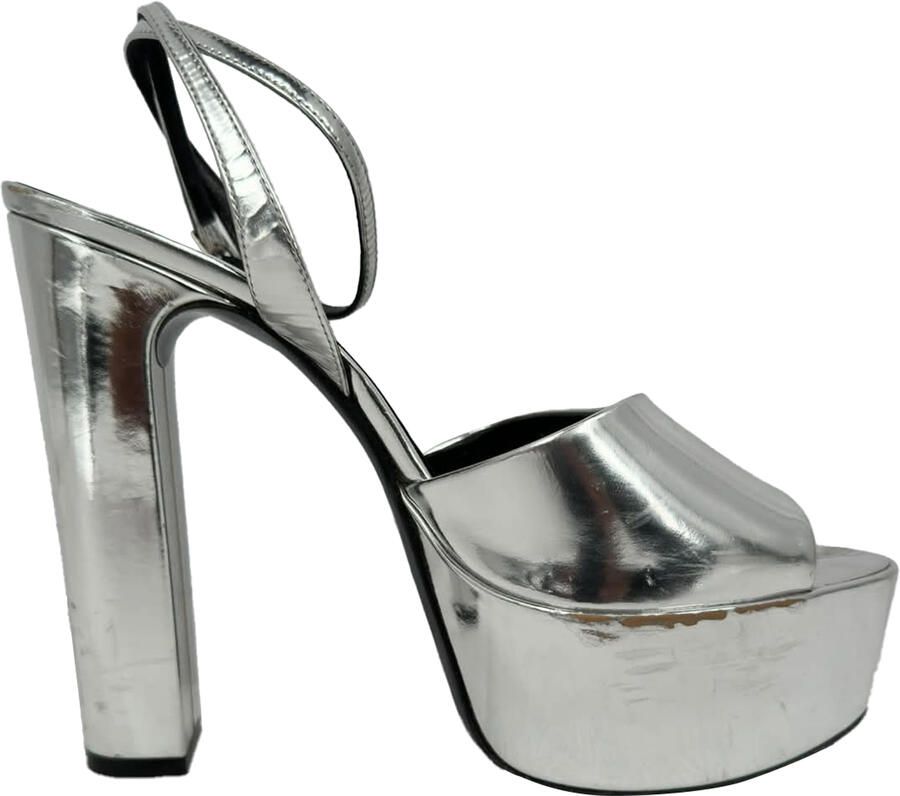 Saint Laurent Pre-owned Saint Laurent Jodie platform sandalen in metallic zilverkleurig lakleer