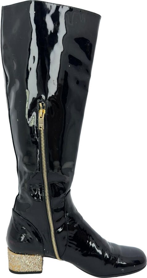 Saint Laurent Pre-owned Saint Laurent kniehoge laarzen met glitterhak in zwart lakleer