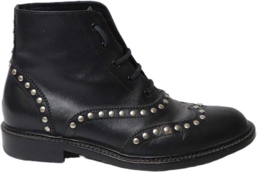 Saint Laurent Pre-owned Saint Laurent Leger Laarzen met Veters en Nieten in ZwartLeer
