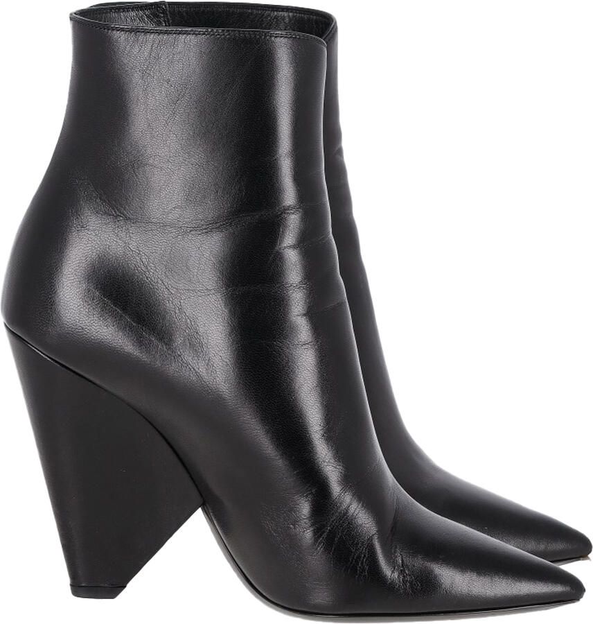 Saint Laurent Pre-owned Saint Laurent Piramide-Hak Enkellaarsjes in Zwart Leer
