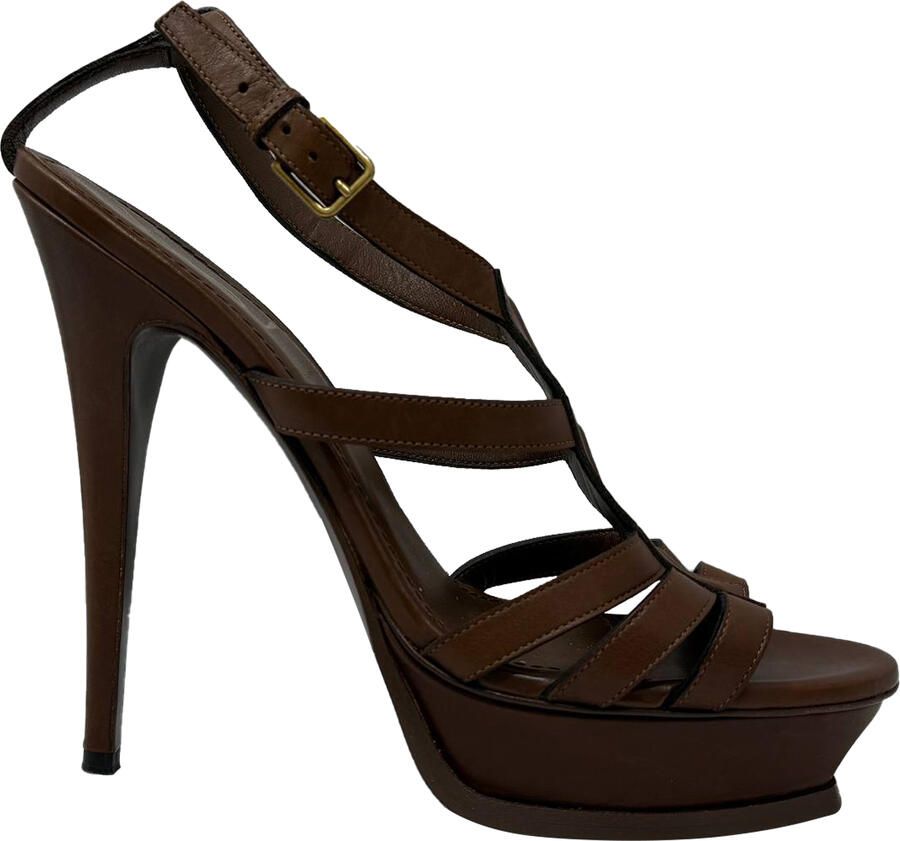 Saint Laurent Pre-owned Saint Laurent Tribute Platform Sandalen in Bruin Leer