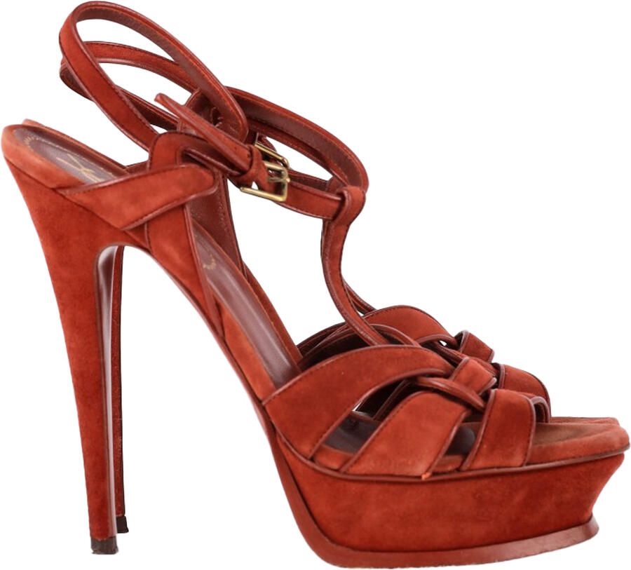 Saint Laurent Pre-owned Saint Laurent Tribute Sandalen in Bordeaurood Suède