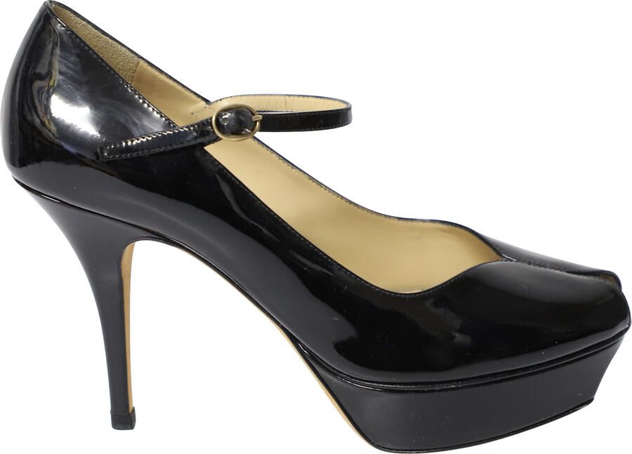 Saint Laurent Pre-owned Yves Saint Laurent Peep Toe Platform Mary Jane Pumps in Zwart Leren Lak