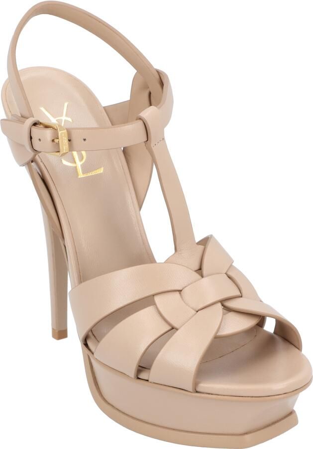 Saint Laurent Tribute Platform Sandalen In Glad Leer Beige