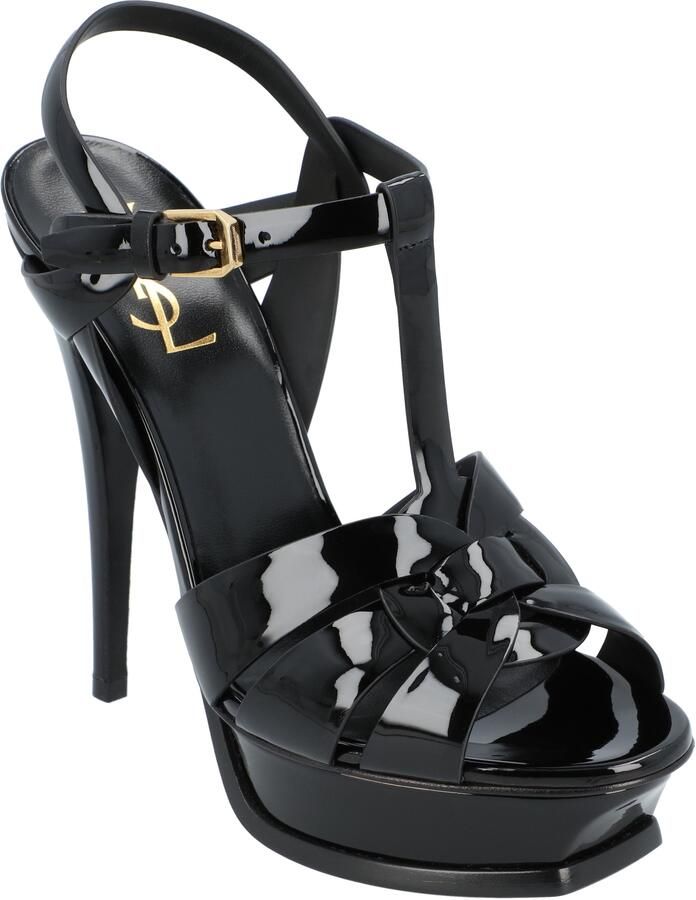 Saint Laurent Tribute Platform Sandalen In Patentleer Zwart