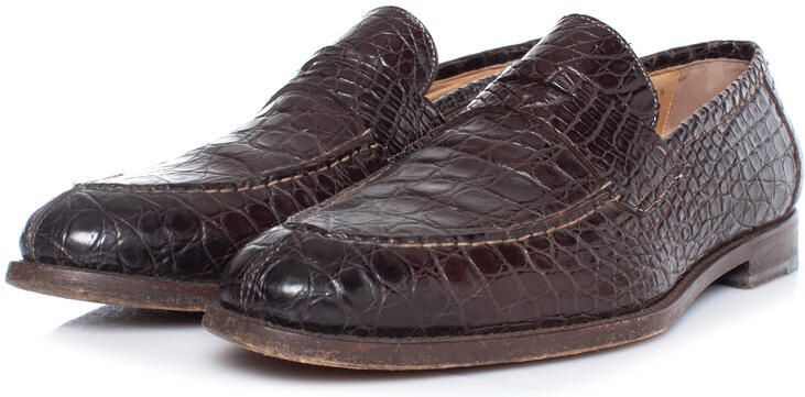 Santoni bruine alligatorleren penny loafers
