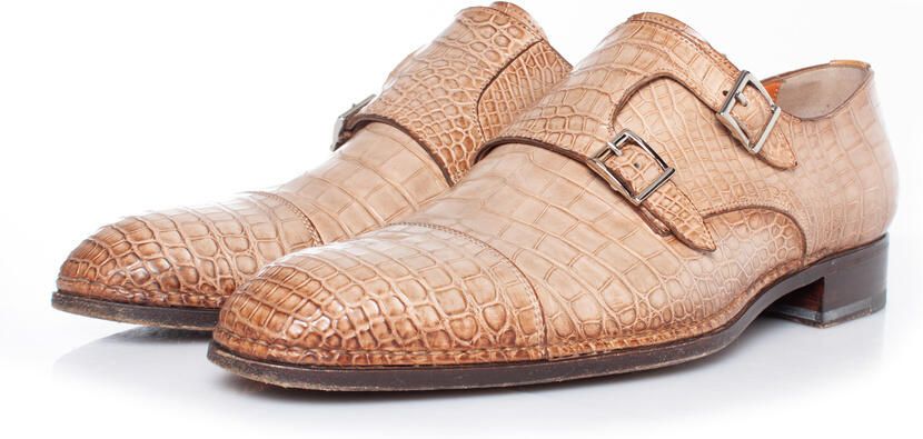 Santoni Double monk strap schoen in bruin alligatorleer