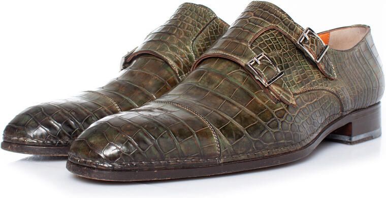 Santoni -schoenen in olijfgroen alligatorleer