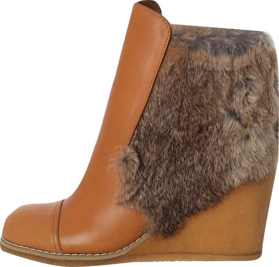 See By Chloé Wedge Enkelboots met Bontafwerking in Bruin Leer
