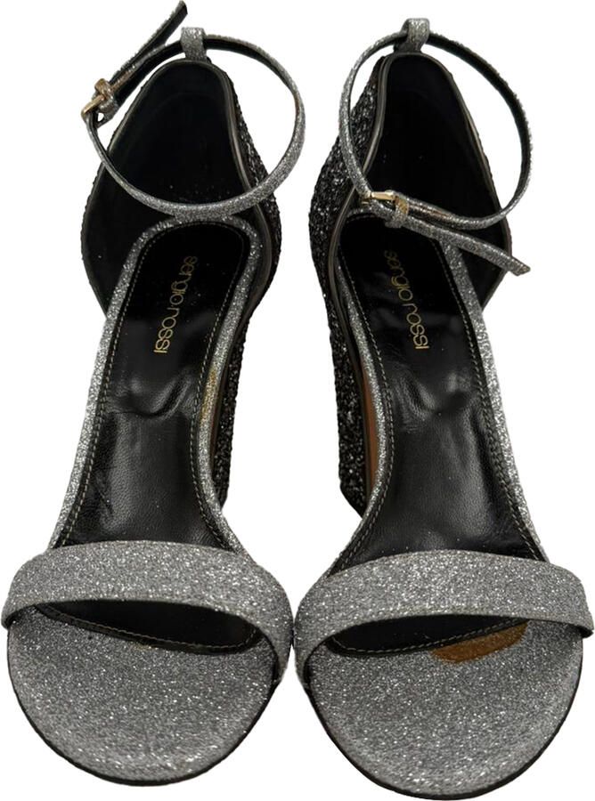 Sergio Rossi Pre-owned Sergio Rossi Glitter Blokhakken in Zilveren Metallic Glitter