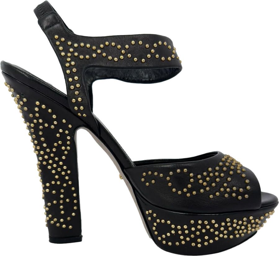 Sergio Rossi Pre-owned Sergio Rossi platform sandalen met studs en enkelbandje in zwart leer