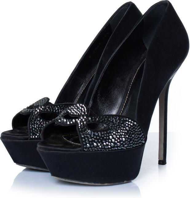 Sergio Rossi Pre-owned Sergio Rossi zwarte satijnen pumps met strass