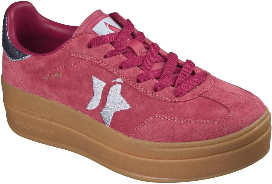 Skechers Academy Hi Elevated Essence Lederen Dames Rood Blauwe Sneakers