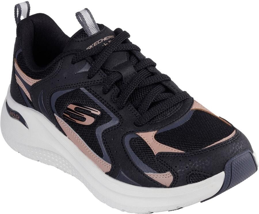 Skechers Arch Fit 2.0 Vintage Luxe Leer Dames Zwart Roze Goud Sneakers