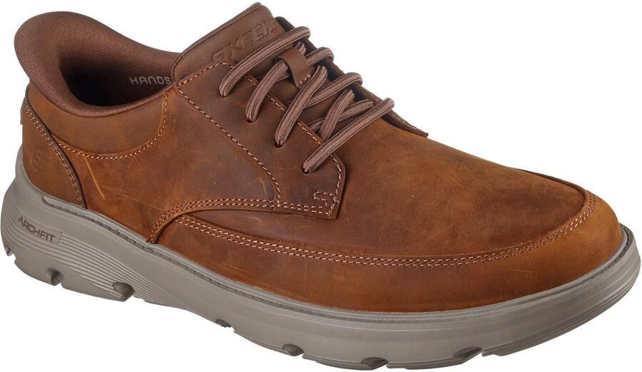 Skechers Arch Fit Garza Rowan Leren Heren Donkerbruine Veterschoenen