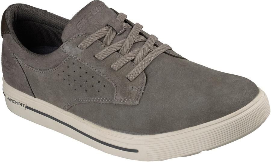 Skechers Arch Fit Solano 2.0 Rey Leren Heren Grijze Veterschoenen