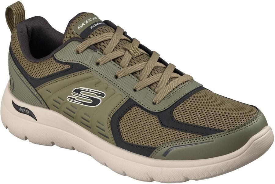 Skechers Arch Fit Summits Leege Lederen Heren Sneakers in Olijfgroen Leder Pu Mesh