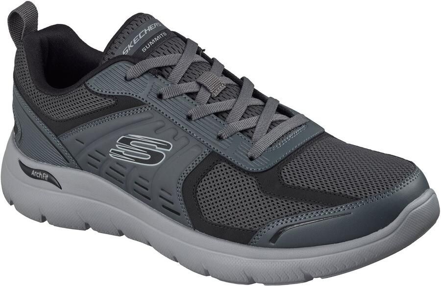 Skechers Arch Fit Summits Leege Leer Heren Charcoal Leer Meshoogte Zwarte Afwerking Sneakers