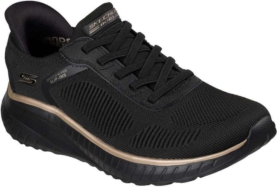 Skechers BOBS Sport Squad Chaos Textiel Dames Zwart Roze Gouden Sneakers