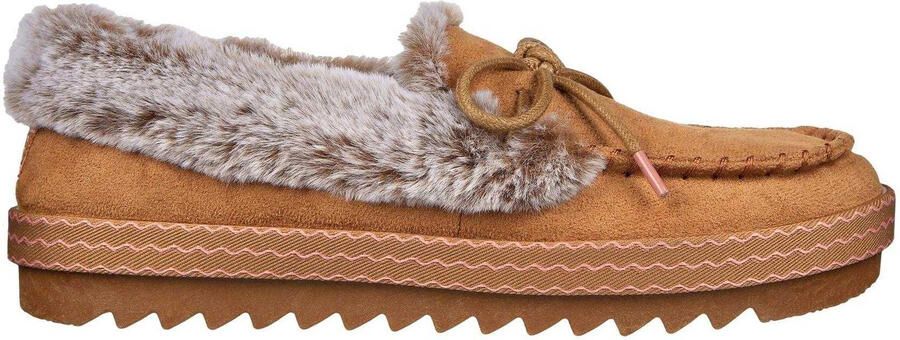 Skechers Comfortabele platte leren mocassin-pantoffels voor dames van het merk Cozy Kiss (Kastanje)