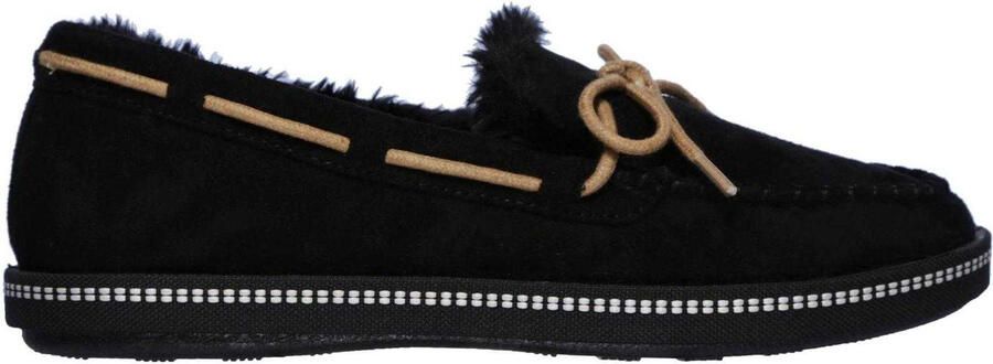 Skechers Comfortabele platte mocassin-pantoffels van imitatiesuède voor dames (Zwart)