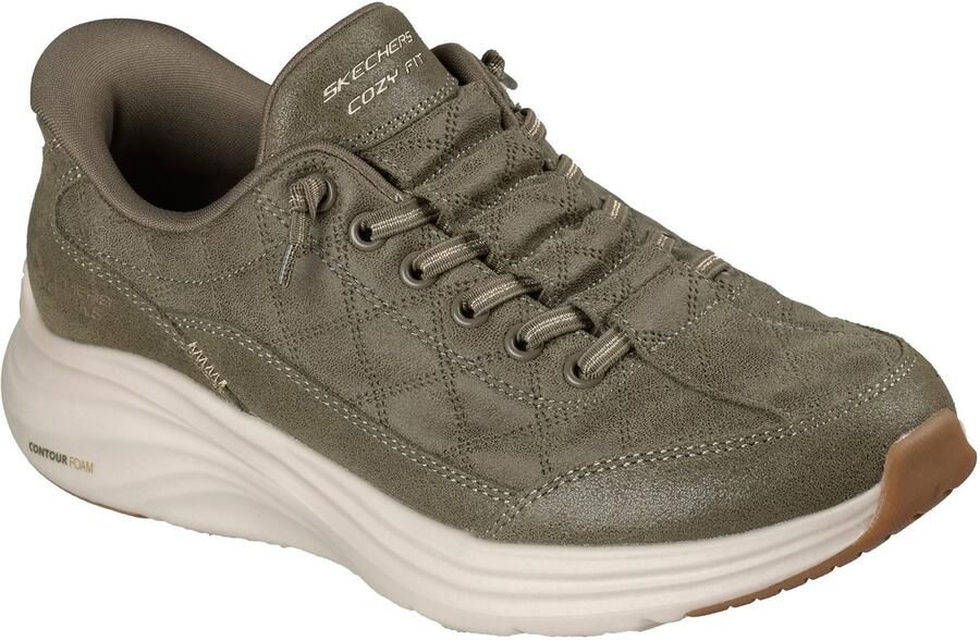 Skechers Contour Foam Loose Fit Ease Leer Polyester Dames Olijfgroene Sneakers
