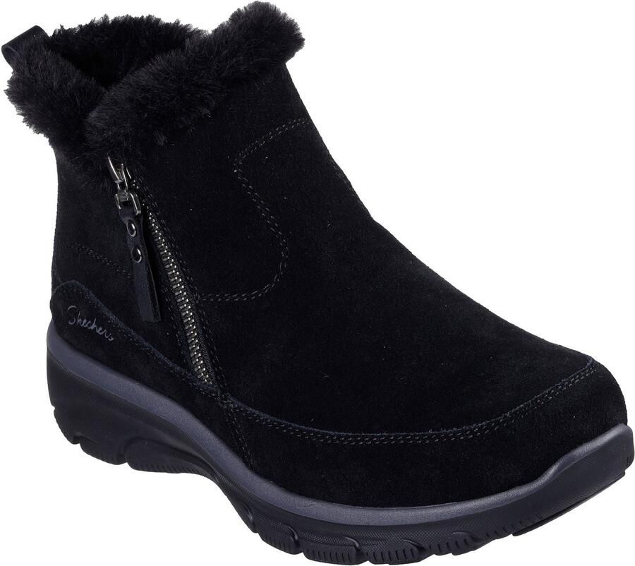 Skechers Easy Going Cool Zip! Leren Dames Zwarte Winter Enkellaarsjes