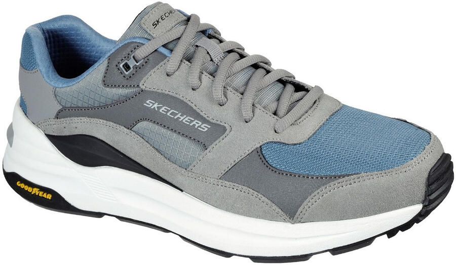 Skechers Global Jogger Leren Heren Sneakers Grijs Blauw