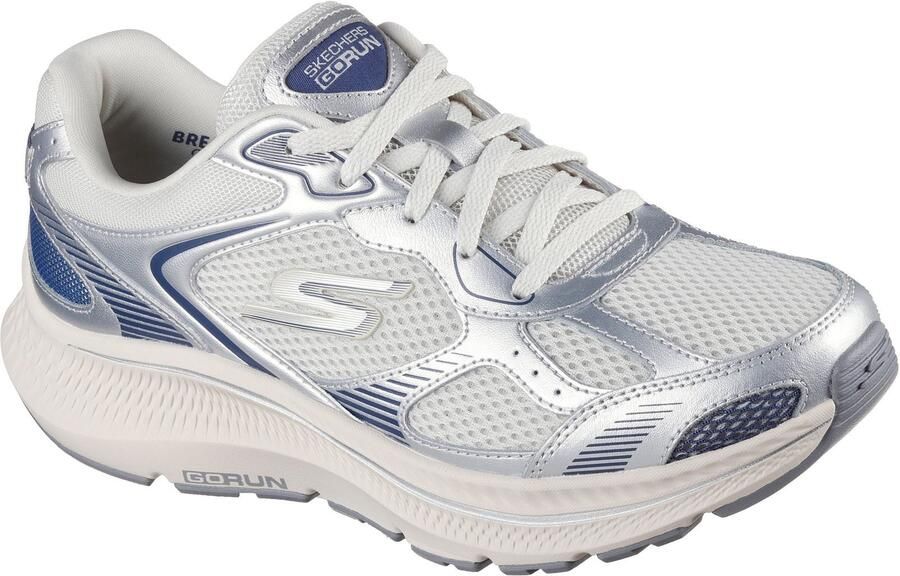 Skechers GO RUN Consistent 2.0 Volt Dames Sneakers Van Leer In Zilver marineblauw