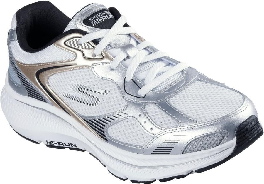 Skechers GO RUN Consistent 2.0 Volt Leer Dames Wit zilver zwarte Sneakers