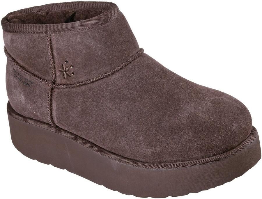 Skechers Keep Cozy Leren Dames Chocolade Winter Enkellaarsjes