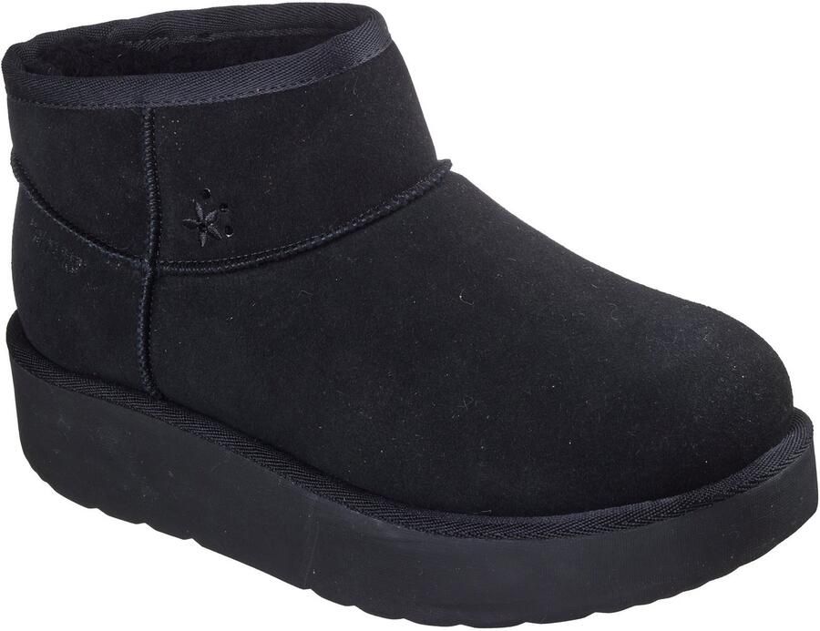 Skechers Keep Cozy Leren Dames Zwarte Winter Enkellaarsjes