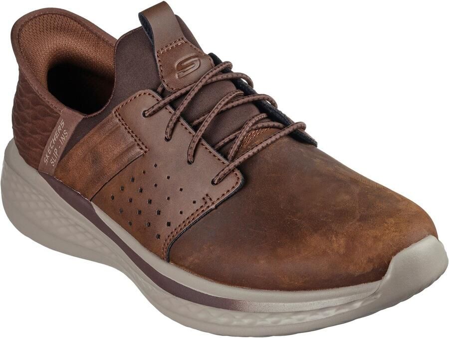 Skechers Slade Zachary Textiel Heren Donkerbruin Brede Pasvorm Veterschoenen