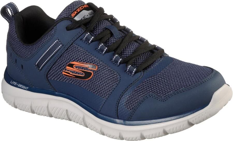 Skechers Track Knockhill Leren Heren Sneakers Marineblauw Oranje