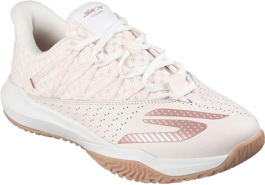 Skechers Viper Court Rally Leer Dames Lichtroze Sneakers