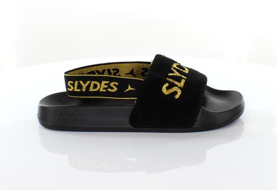 Slydes Coin Slip On Back Strap Flip Flop Sliders Sandalen SS20 Zwart Goud