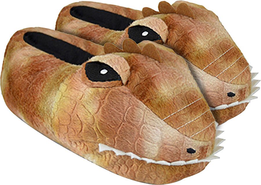 Sock Snob Kinderen kinderen pluche 3d pantoffels met dinosauruskop Bruin