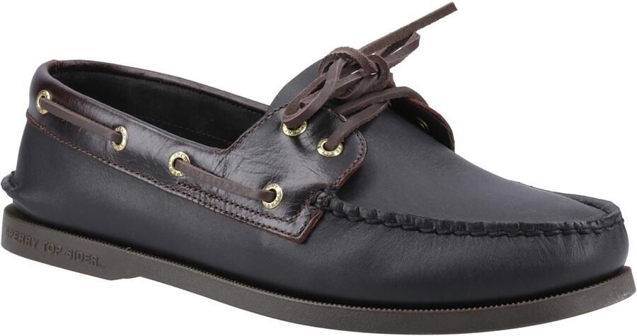 Sperry Authentic 2 Eye Leder Mannelijke Amaretto Zwarte Bootsschoenen