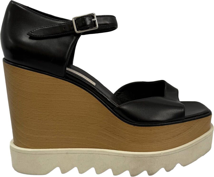 Stella McCartney Pre-owned Stella McCartney Platform Elyse Wedge Sandalen in Zwart Leer