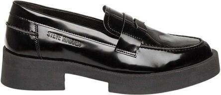 Steve Madden Dames Marina casual penny loafers van lakleer met lage blokhak (Zwart)