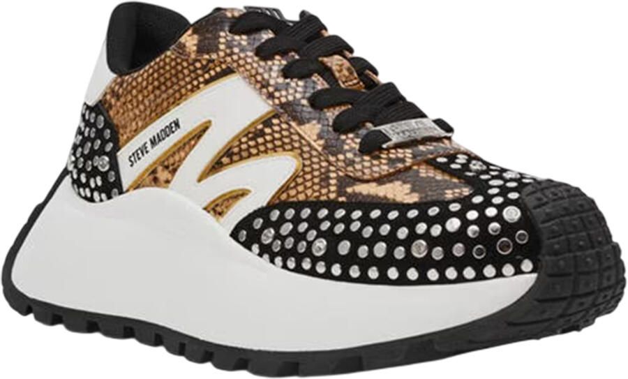 Steve Madden Dames-sneakers met plateauzool en slangenprint (Wit zwart bruin)