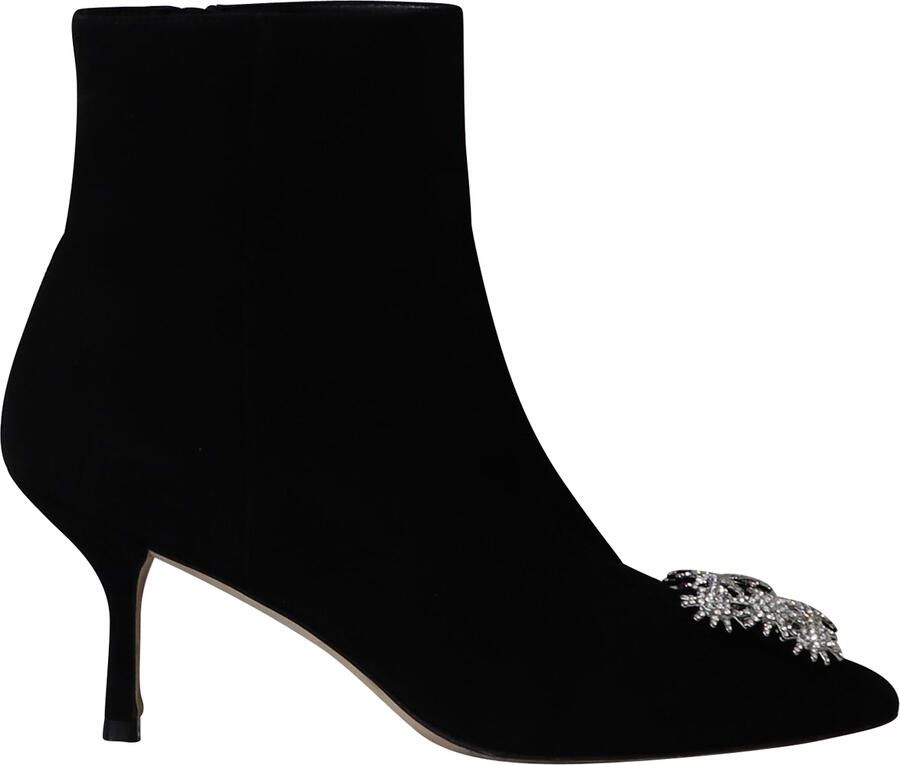 Stuart Weitzman Pre-owned Stuart Weitzman Crystal Buckle Kera Enkellaarsjes in Zwart Suède