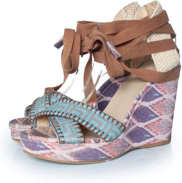 Stuart Weitzman Pre-owned Stuart Weitzman etnisch bedrukte sandalen met sleehak