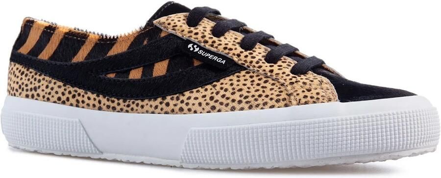 Superga Cheetah & zebra geprinte rundleren sandalen voor volwassenen (Zwart)