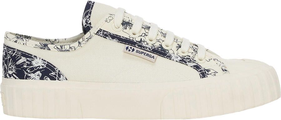 Superga Dames 2630 Stripe Sketched Flowers Trainers (Beige Natuurlijk Navy)