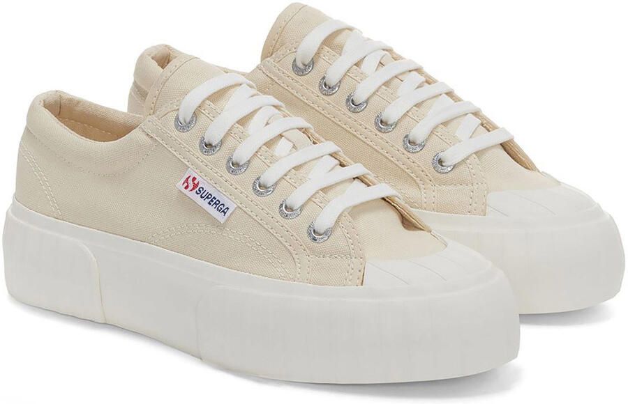 Superga Dames 2631 Stripe Platform Trainers (Beige Licht Eierschaal Avorio)