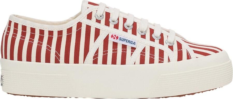 Superga Dames 2740 Print Stripes Trainers (Gebroken wit rood)