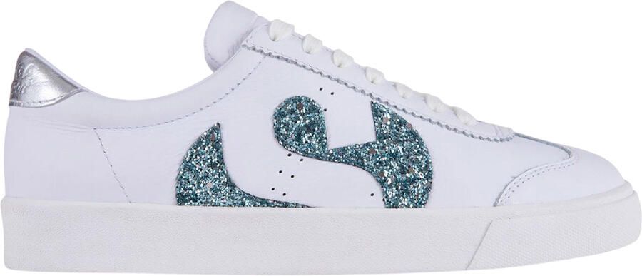 Superga Dames 2843 Club S Glitter Leren Trainers (Wit-Blauw Licht)